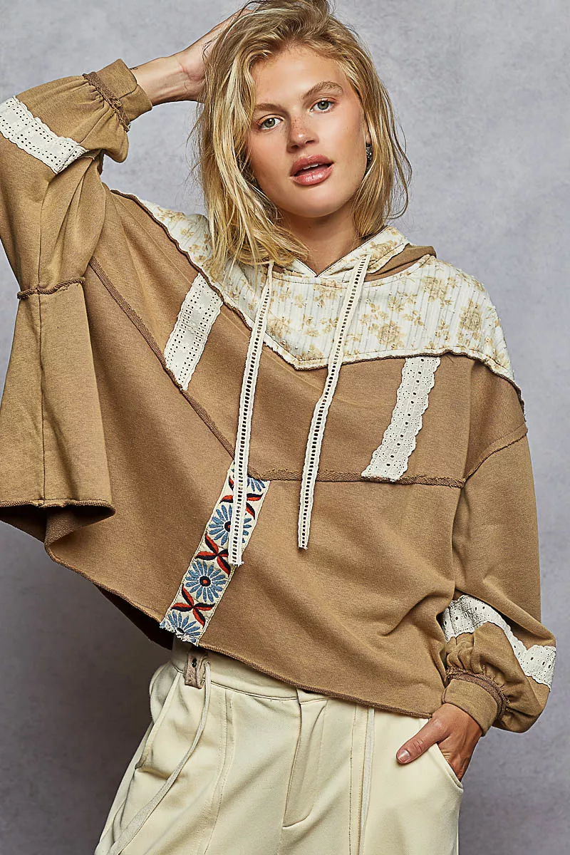 POL Drawstring French Terry Hoodie with Gauze Print Patch