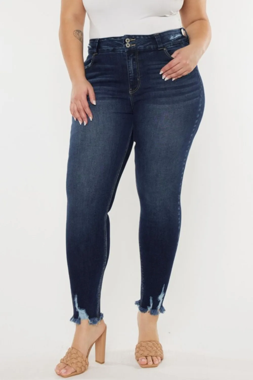 Kancan Full Size Cat'S Whiskers Raw Hem High Waist Jeans