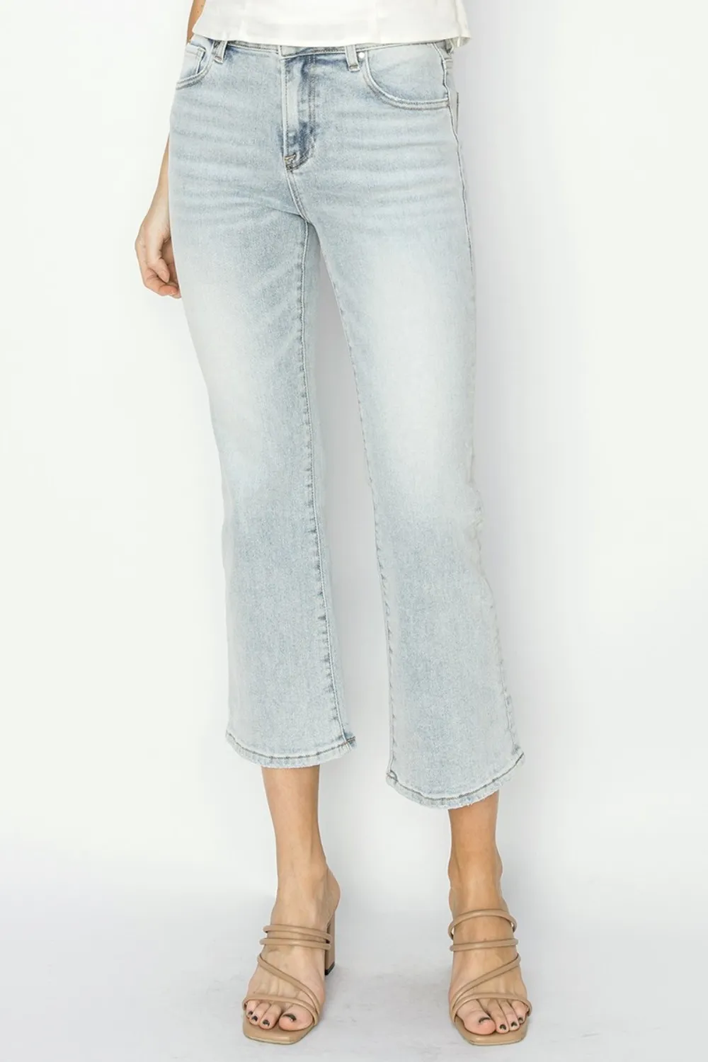 Risen Full Size Mid Rise Cropped Flare Jeans