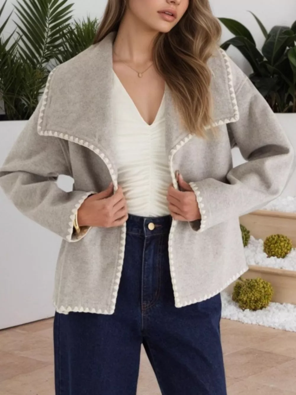 One Button Long Sleeve Outerwear