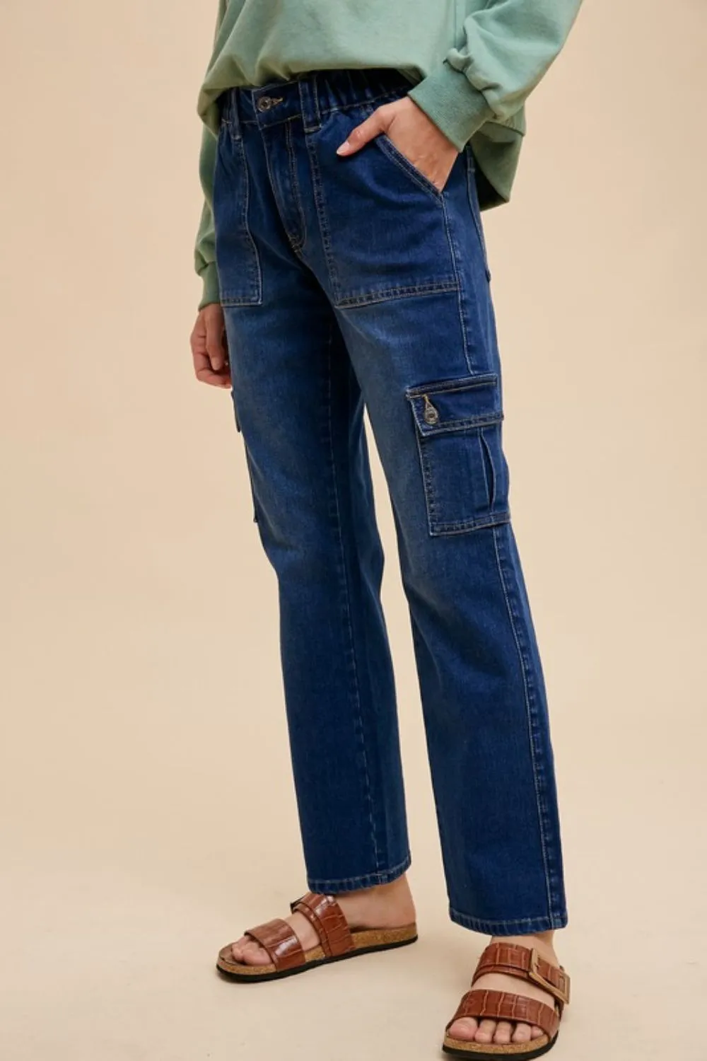 Annie Wear Straight Leg Jeans With Cargo Pockets