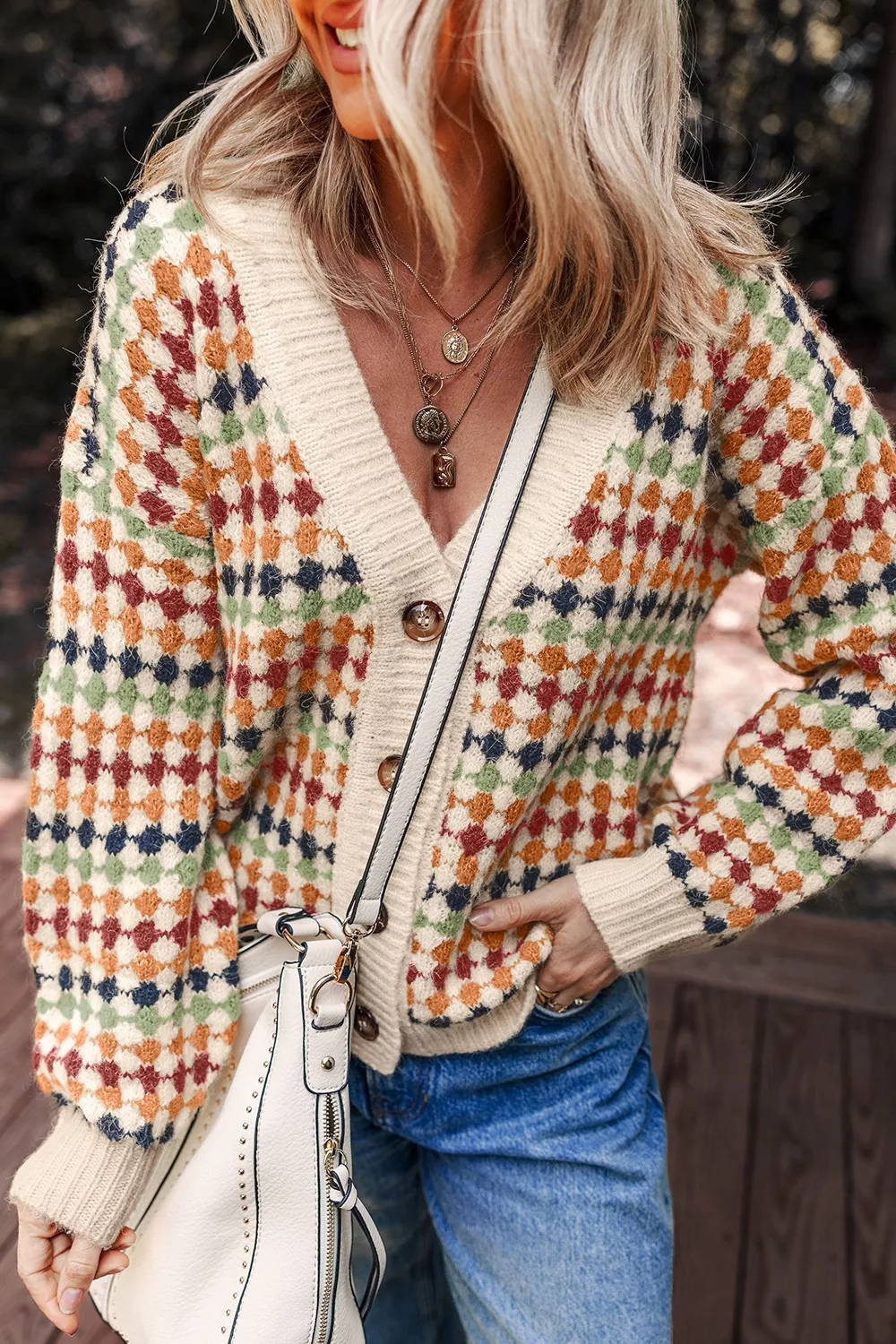 Multicolour Dotty Pattern Knit Button Front Cardigan