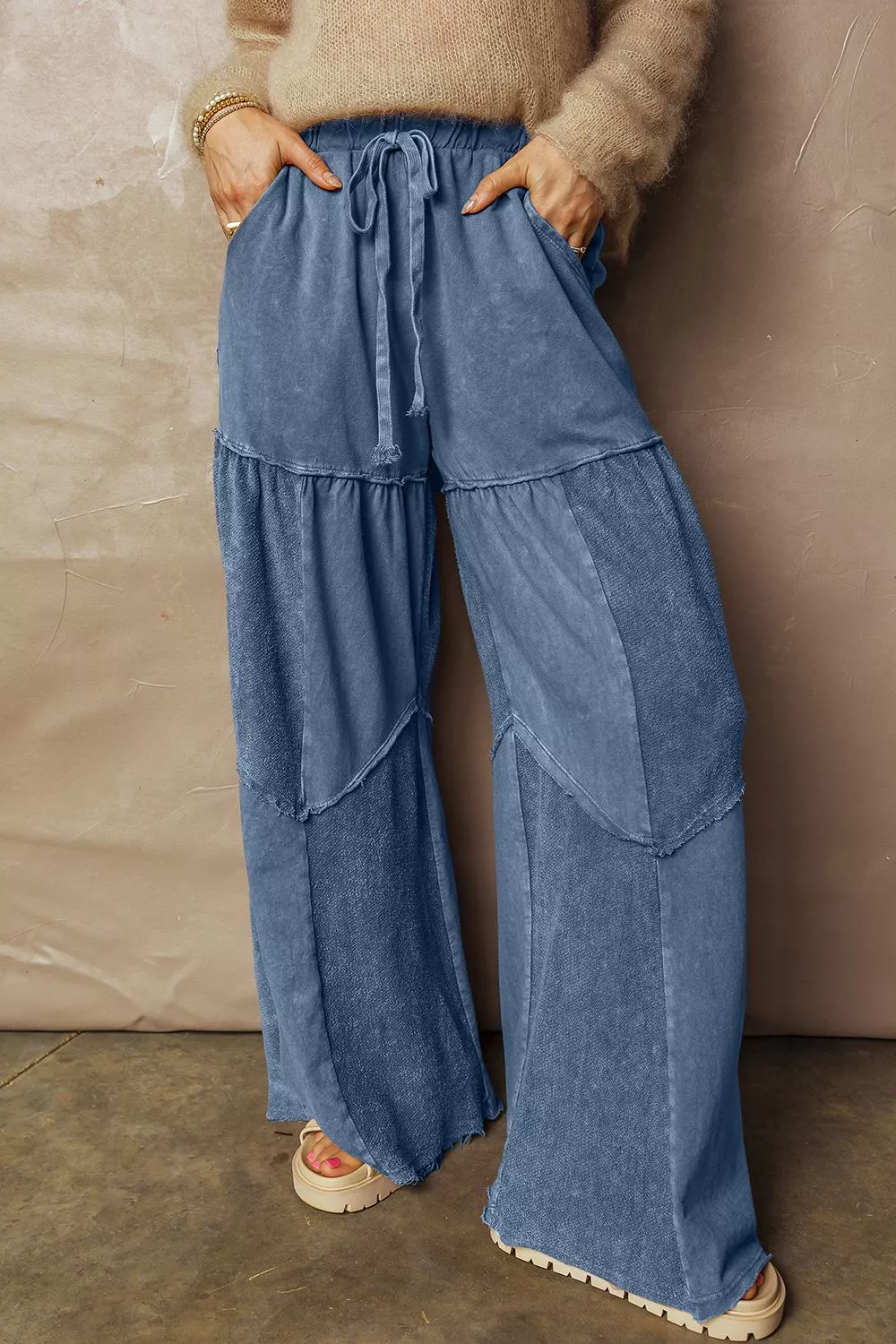 Tiered Wide Leg Washed Pants