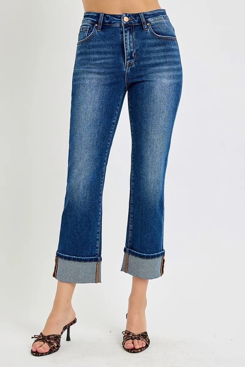 Risen Full Size High Rise Ankle Straight Cuffed Jeans Plus Size