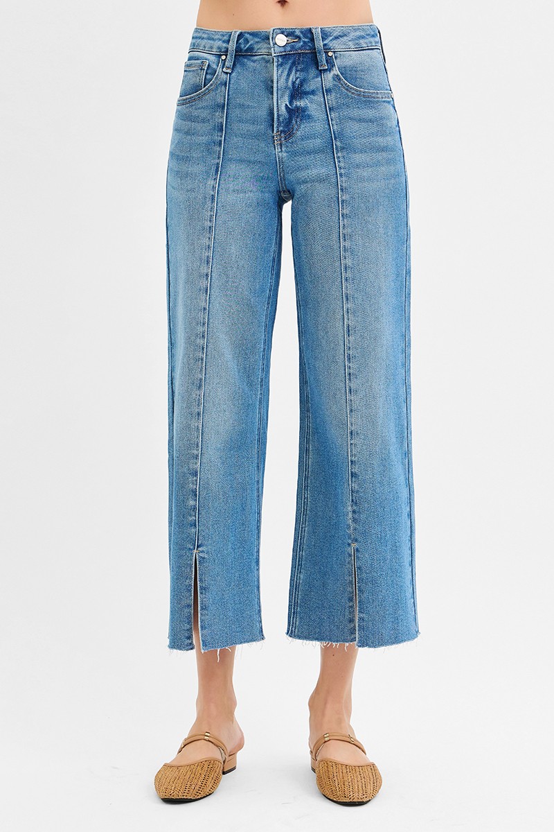 Risen Tummy Control Mid Rise Crop Wide Front Slit Jeans secondary