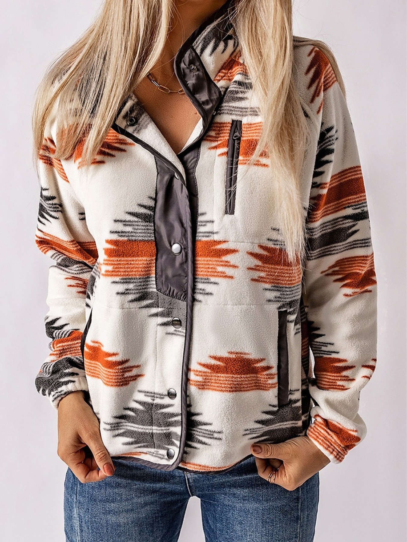 Geometric Snap Down Jacket