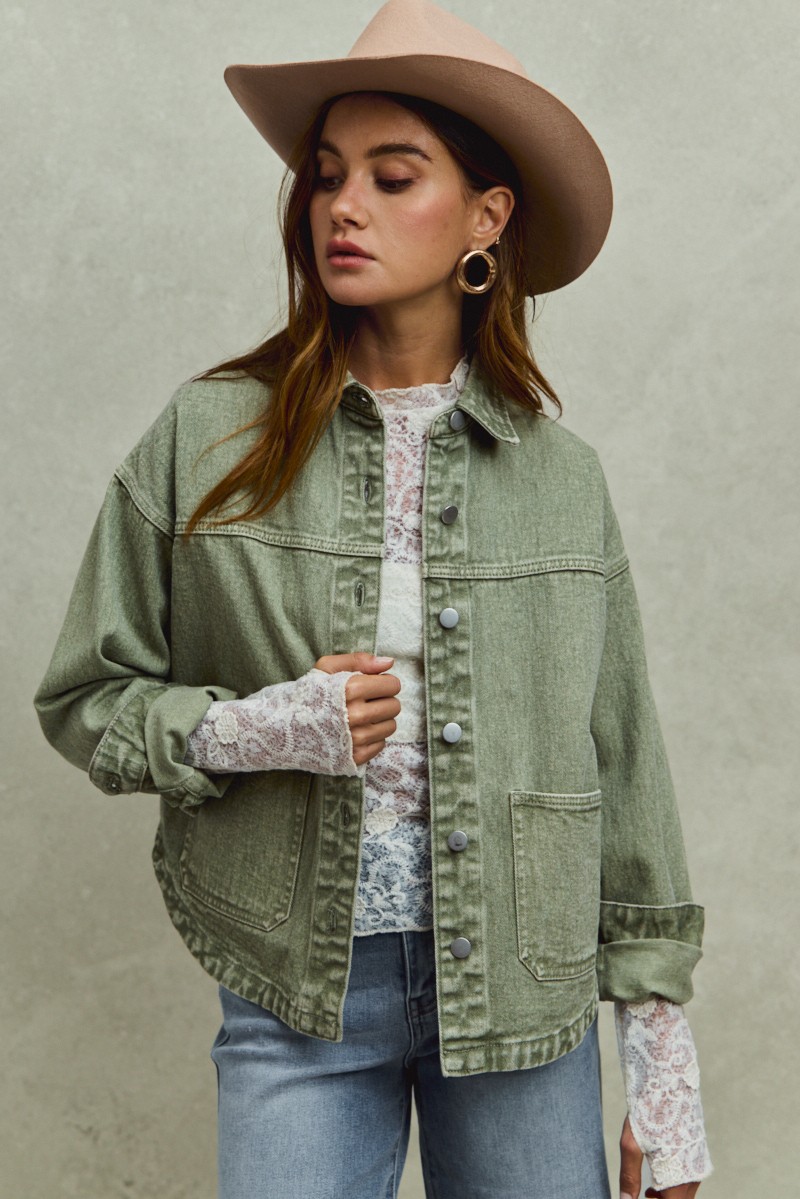 So Me Vintage Washed Button Twill Shacket