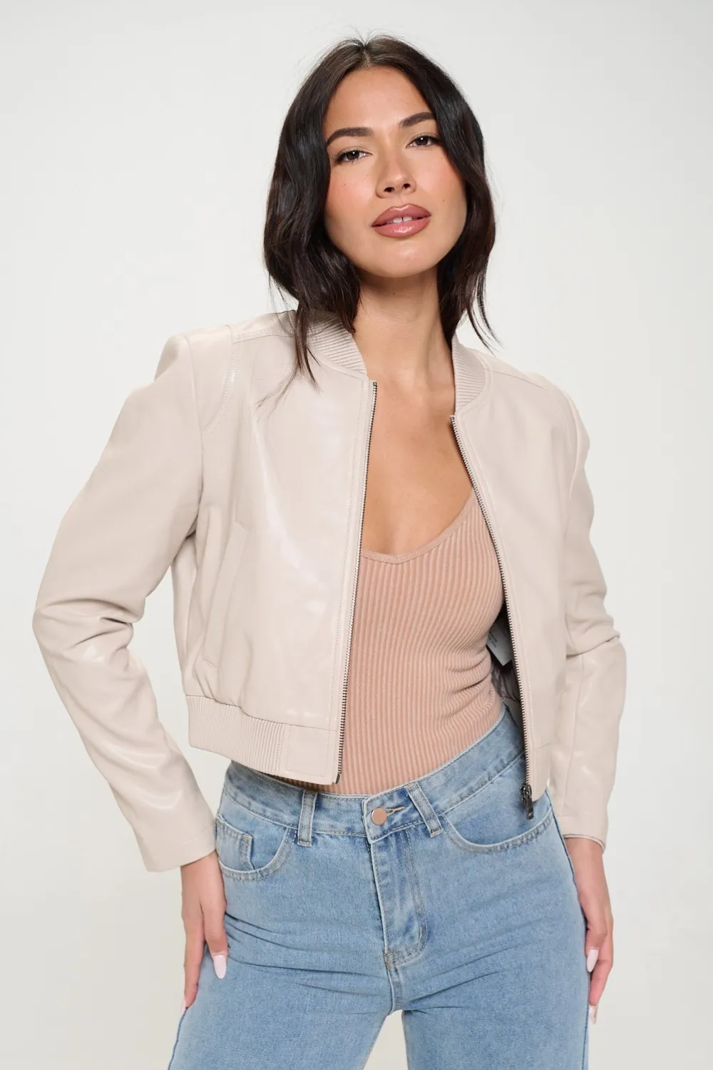 Coalition La Zip Up Cropped Bomber Jacket