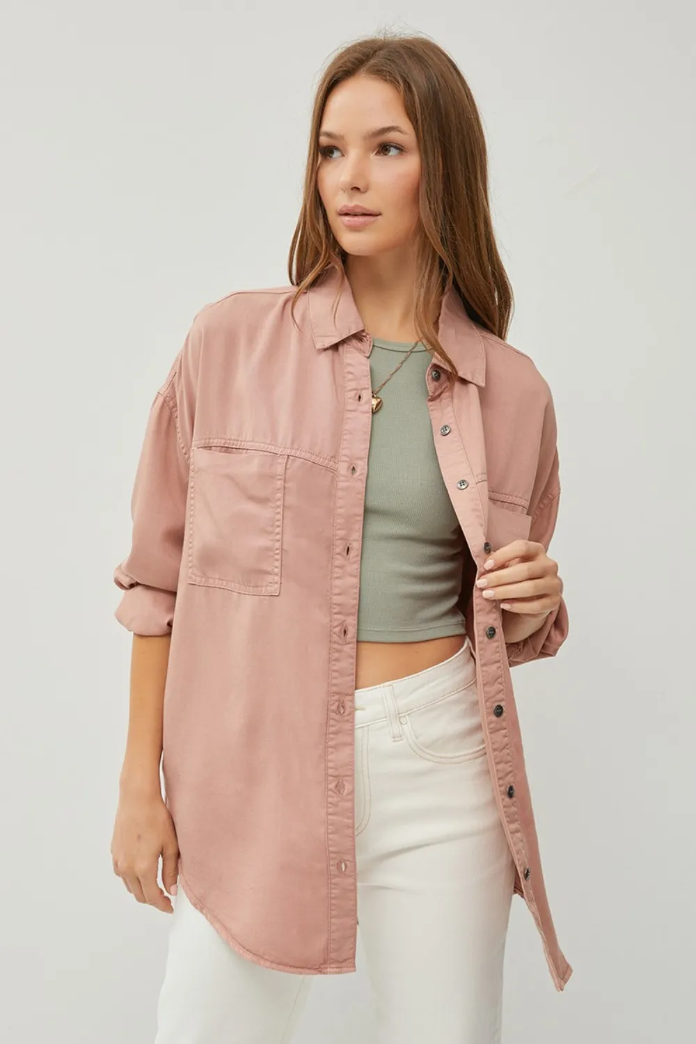 Risen Full Size Button Up Long Sleeve Denim Shirt