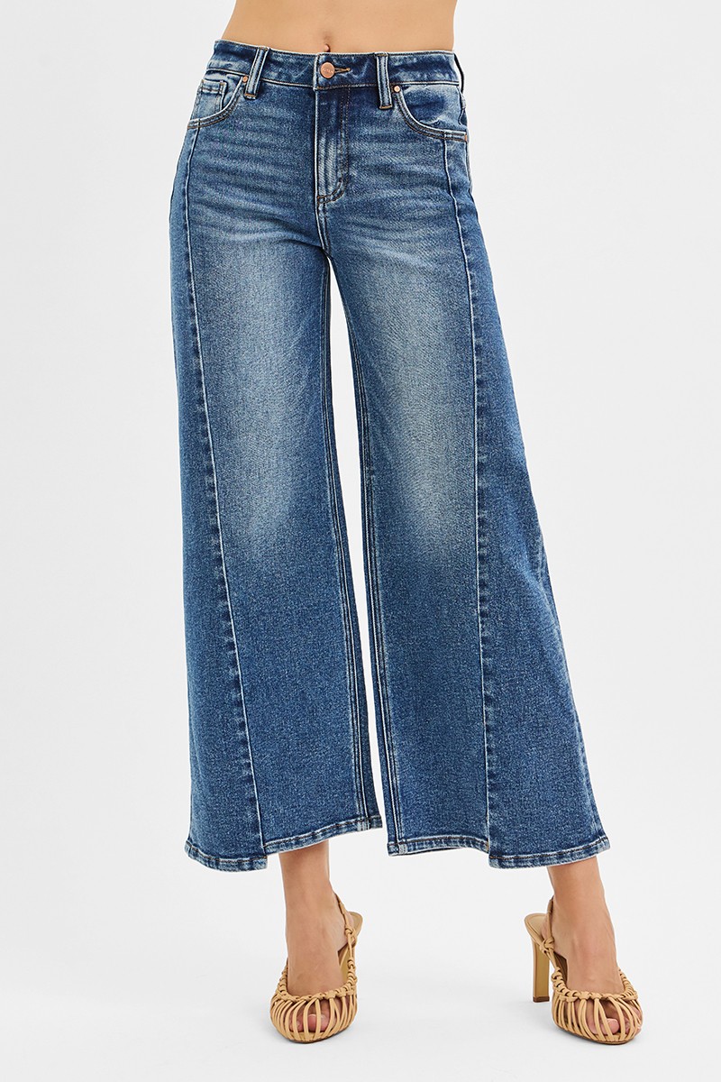 Risen High Rise Crop Wide Leg Jeans With Step Hem