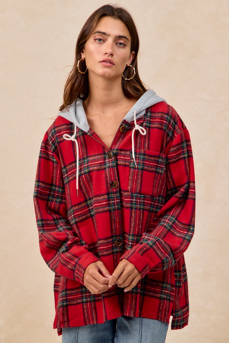 Bibi Brushed Plaid Hooded Jacket