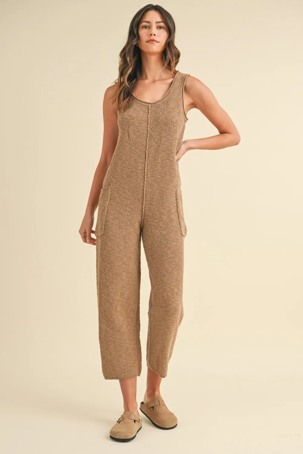 Mable Sleeveless Knit Crop Jumpsuit With Pockets