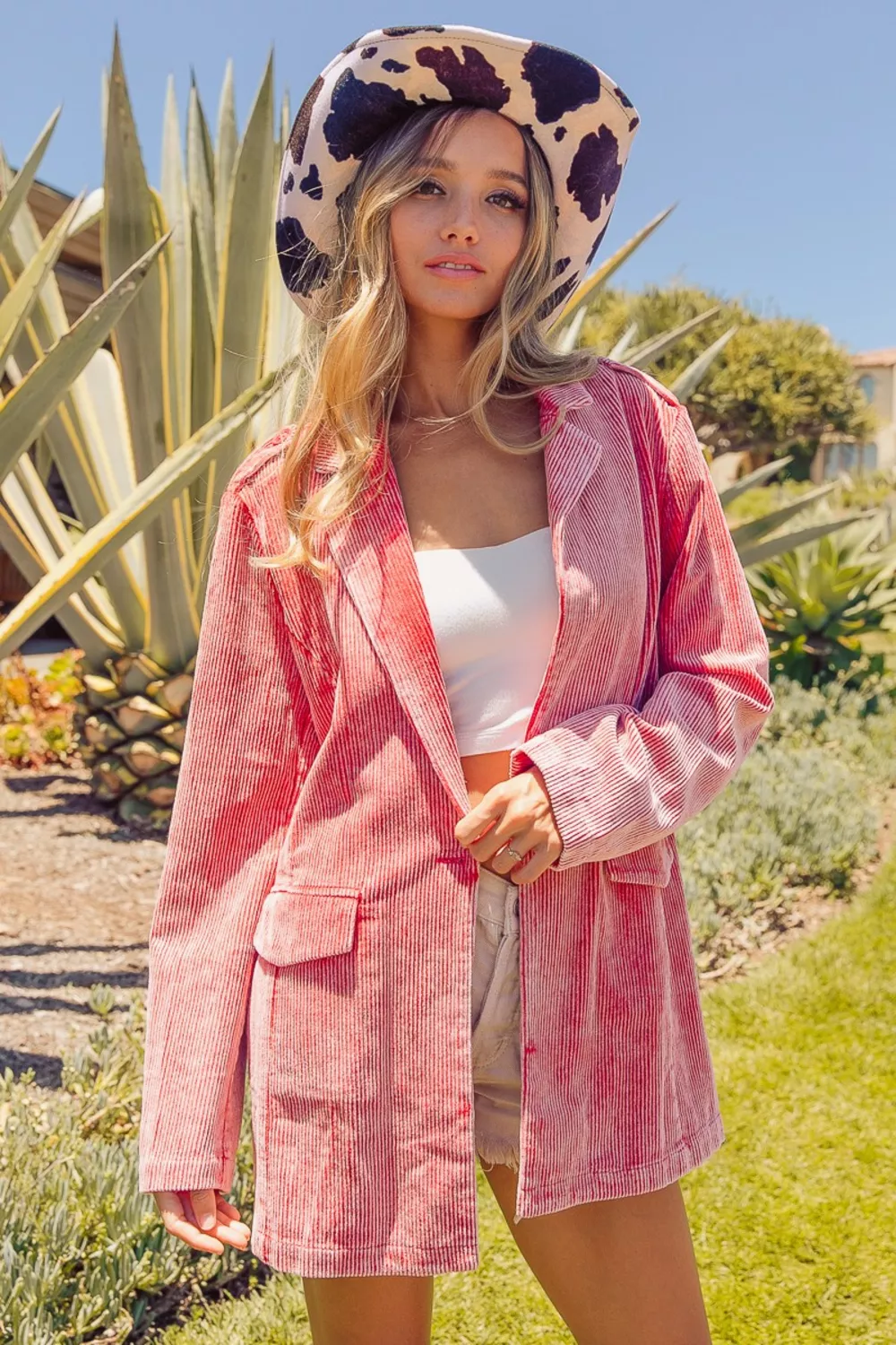 Bibi Ribbed Button Up Long Sleeve Blazer