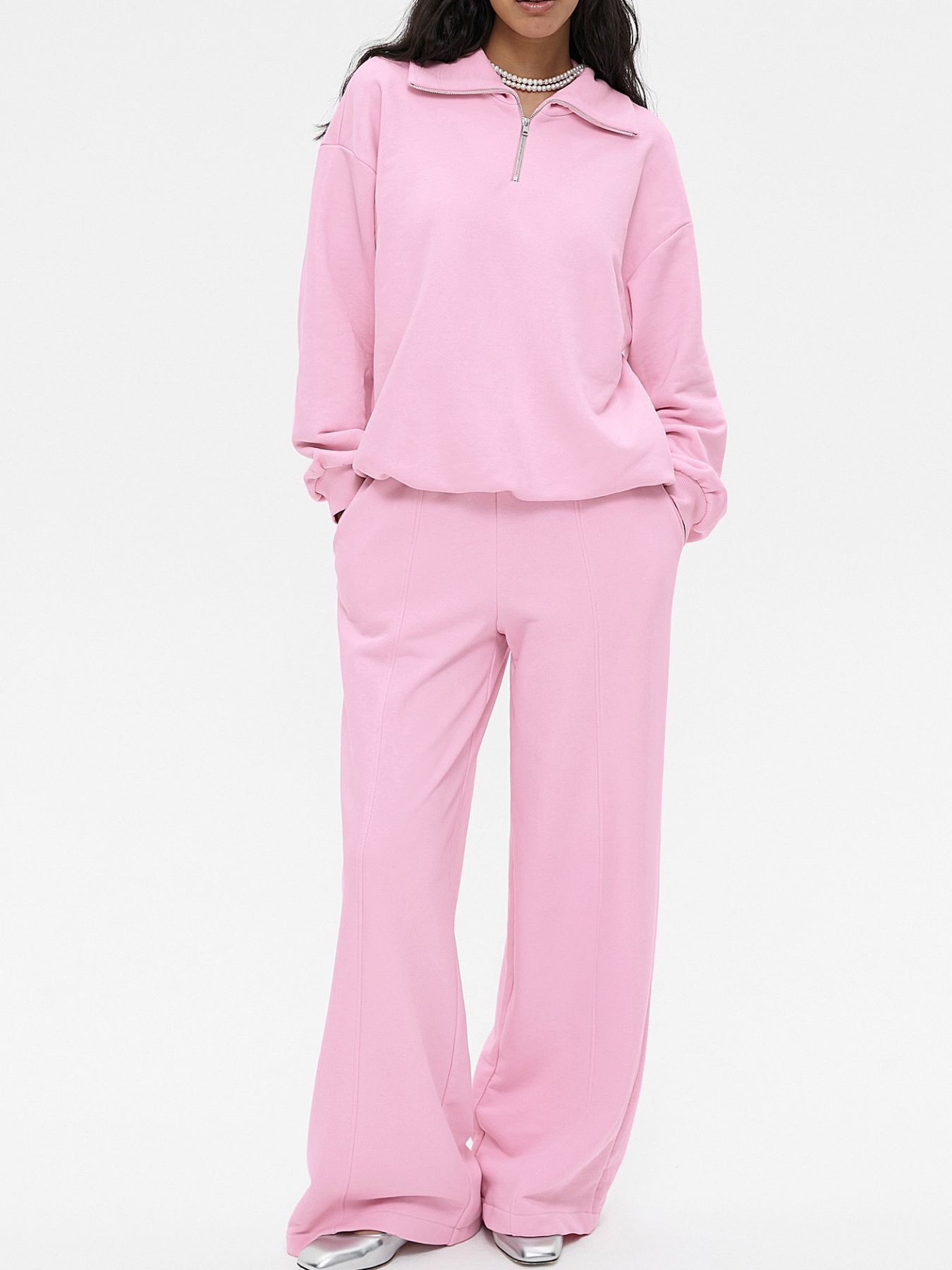 Quarter Zip Long Sleeve Top and Pants Set