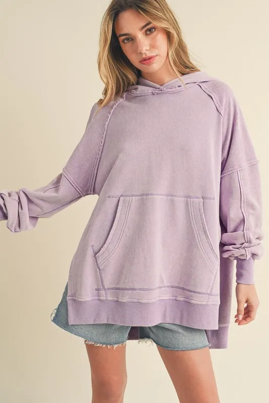 Aemi + Co Exposed Seam Side Slit Hoodie With Kangaroo Pocket