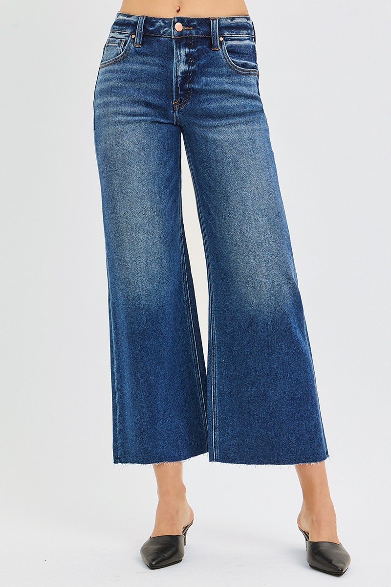 Risen Full Size Mid Rise Crop Wide Raw Cut Hem Jeans Plus Size secondary
