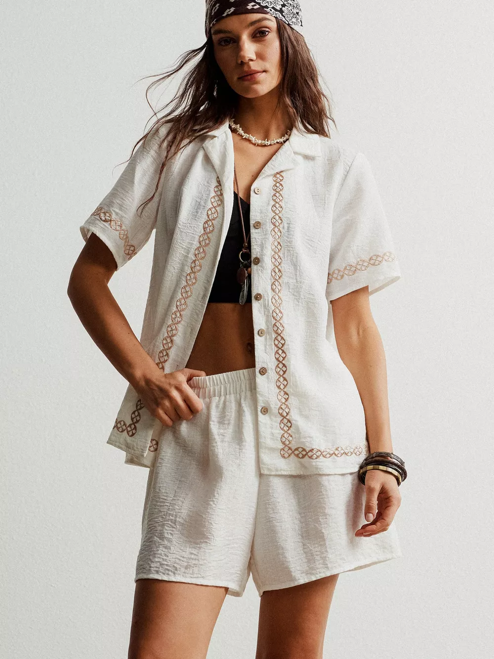 Button Up Short Sleeve Shirt and Shorts Set