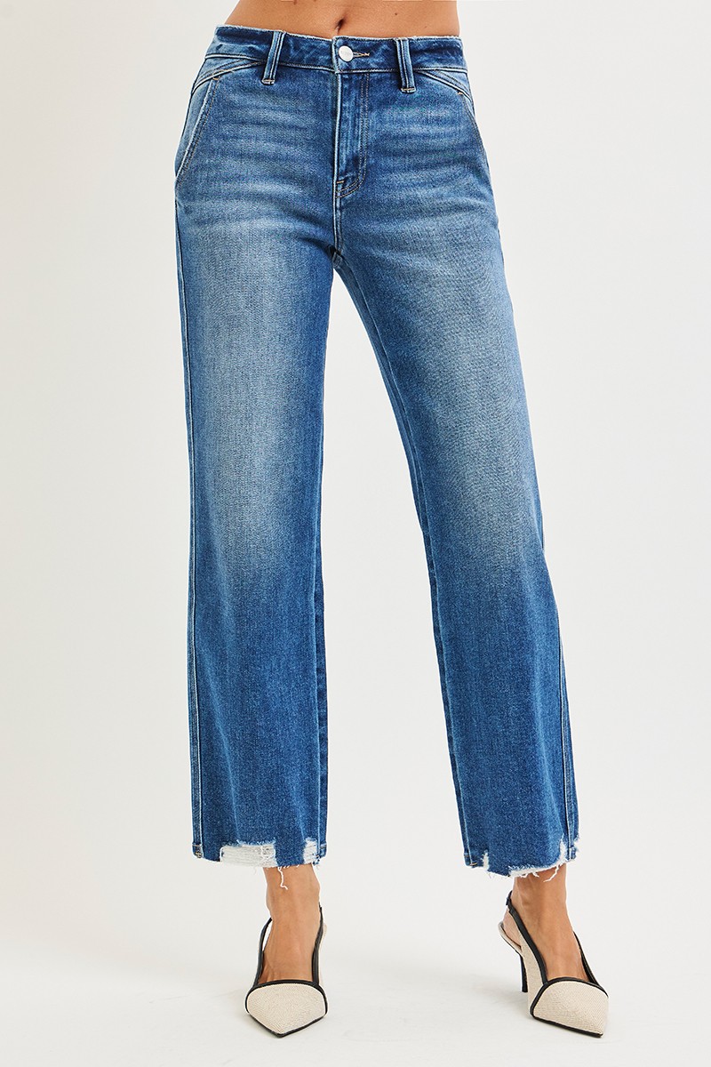 Risen High Rise Ankle Straight Distressed Hem Detail Jeans secondary