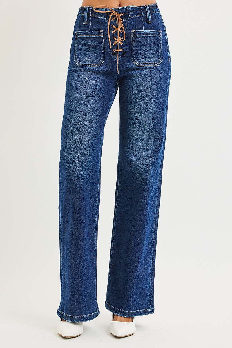 Risen Full Size High Rise Wide Leg Jeans With Front Tie Detail Plus Size secondary