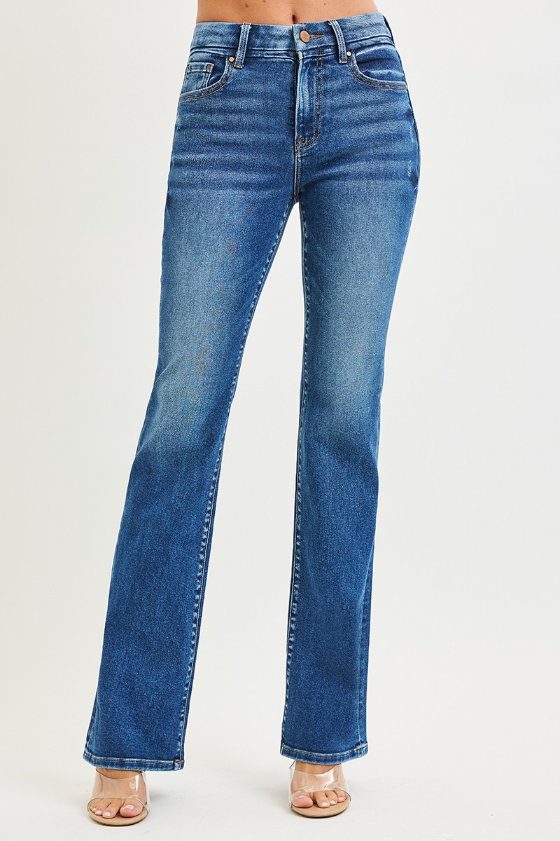 Risen High Rise  Bootcut Jeans With Distressed Details