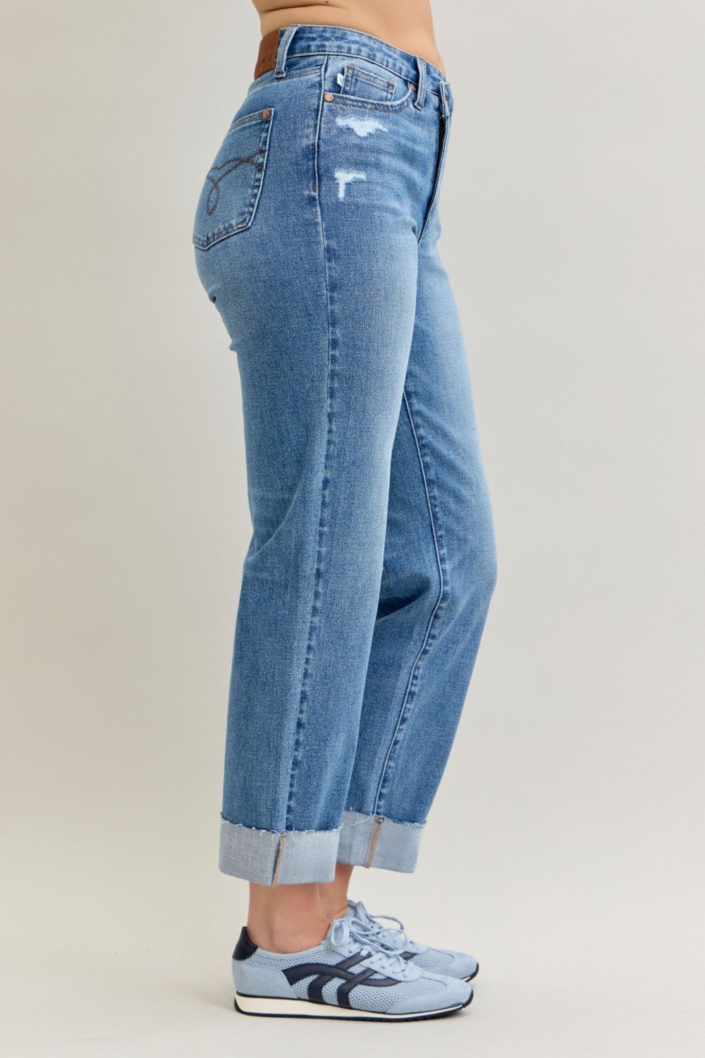 Judy Blue High Waist Bf Criss-Cross Mild Destroy Jeans With Single Cuff secondary