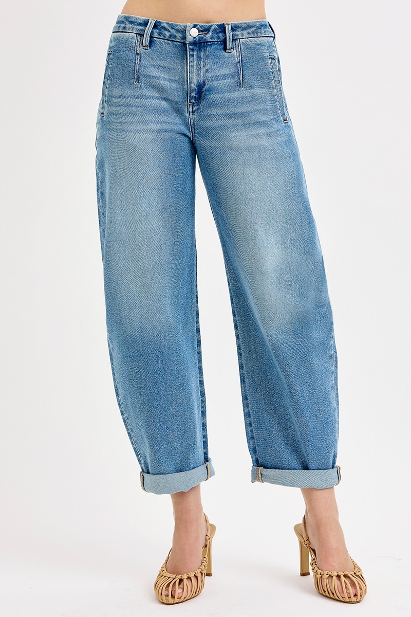 Risen Full Size Mid Rise Fit Barrel Roll Up Jeans Plus Size secondary