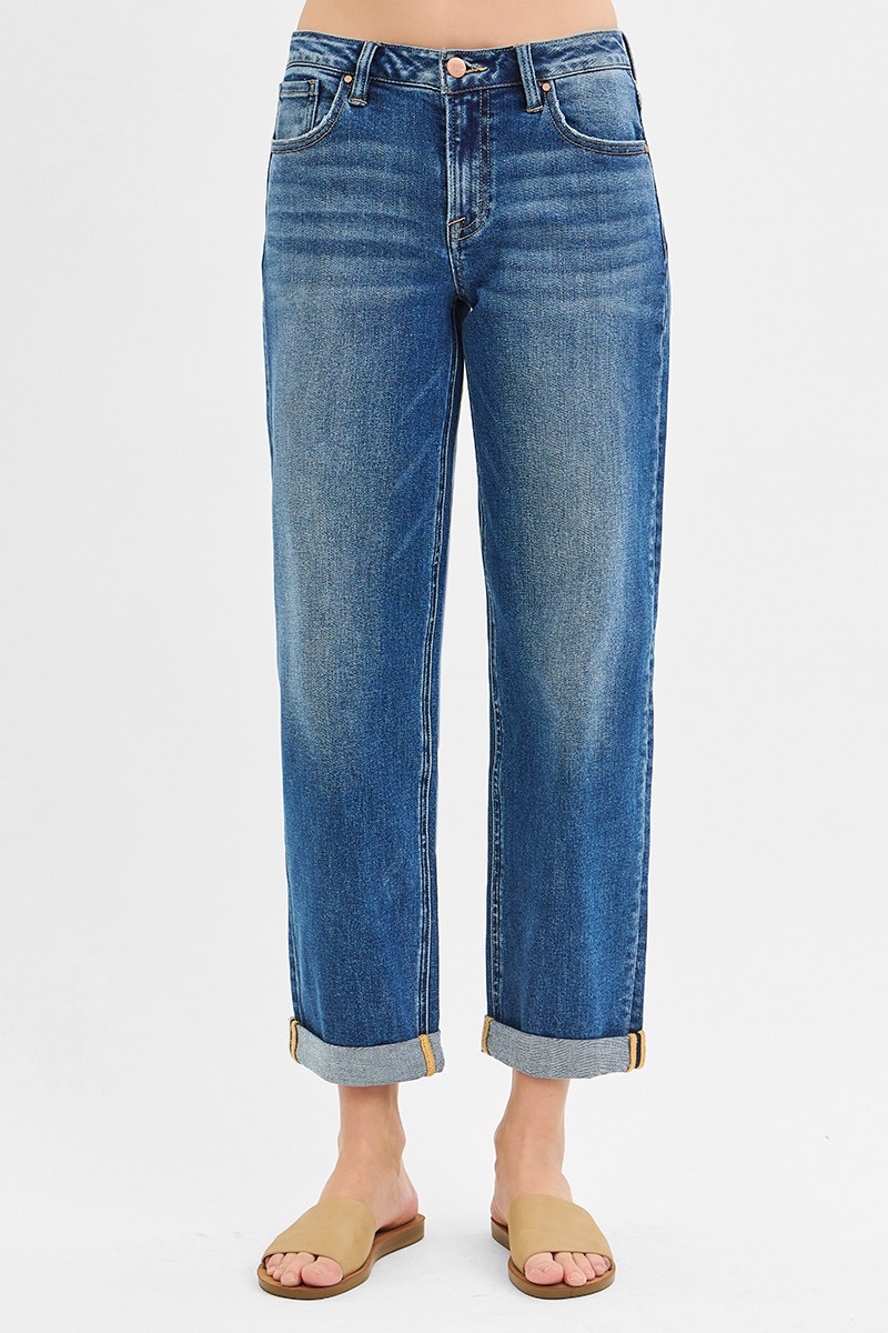 Risen Full Size Mid Rise Boyfriend Roll Up Jeans Plus Size secondary