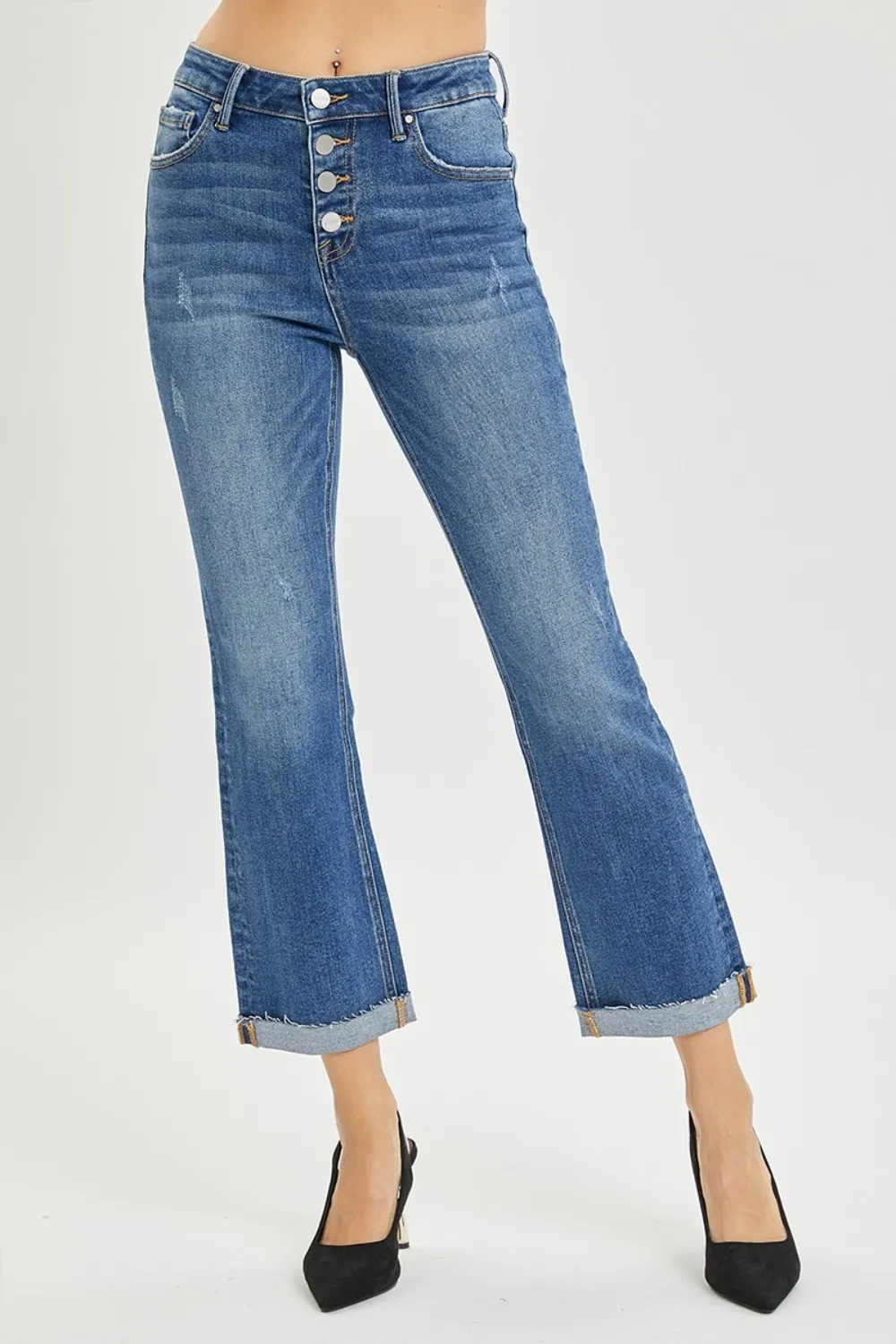 Risen Full Size Button Fly Cropped Bootcut Jeans