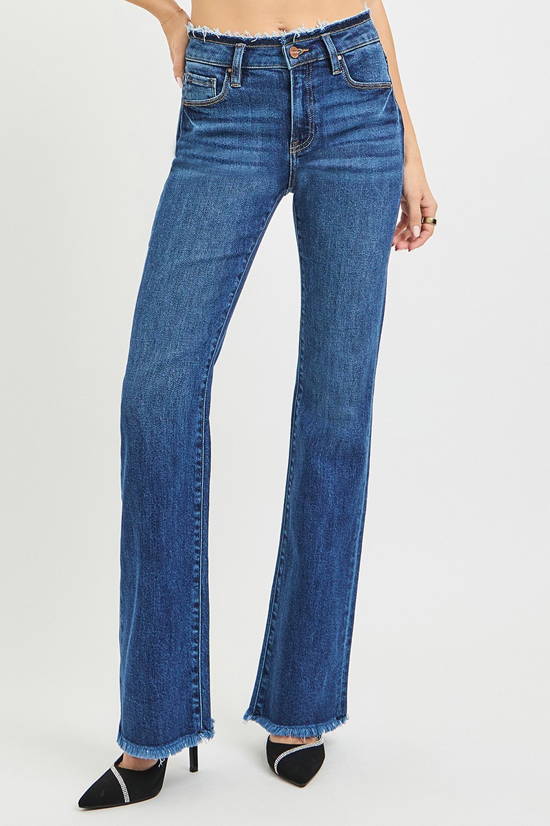 Risen Full Size Mid Rise Bootcut Frayed Waistband Hem Detail Jeans Plus Size secondary