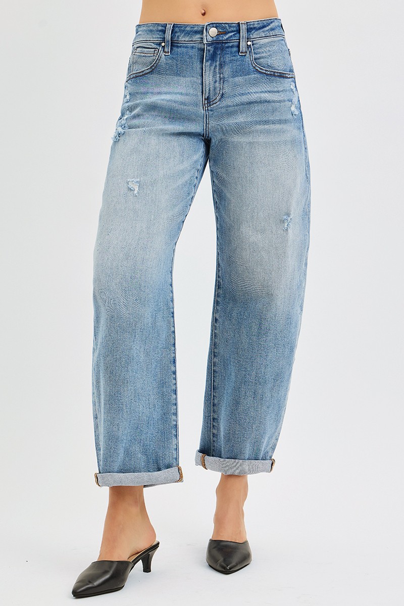 Risen Full Size Slouchy Ankle Length Barrel Jeans With Cuffs Plus Size secondary