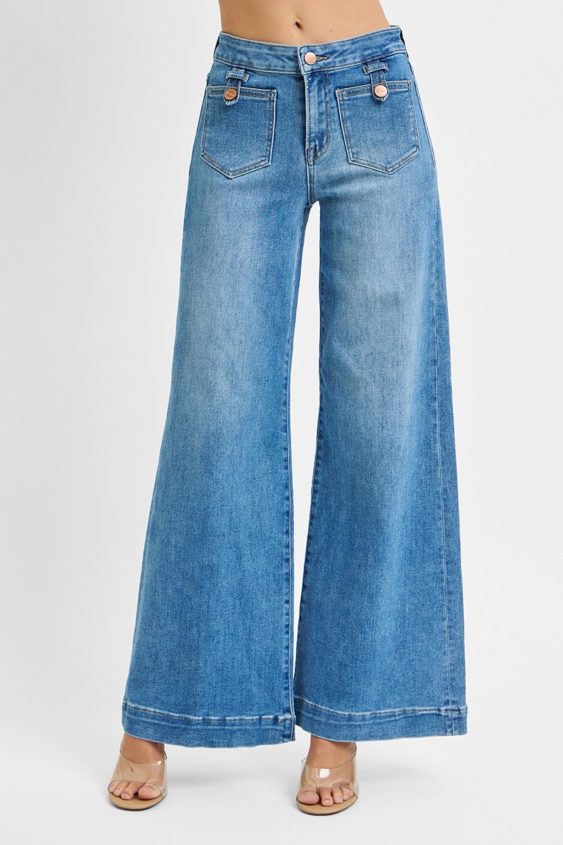 Risen Full Size Mid Rise Wide Front Patch Pocket Jeans Plus Size secondary