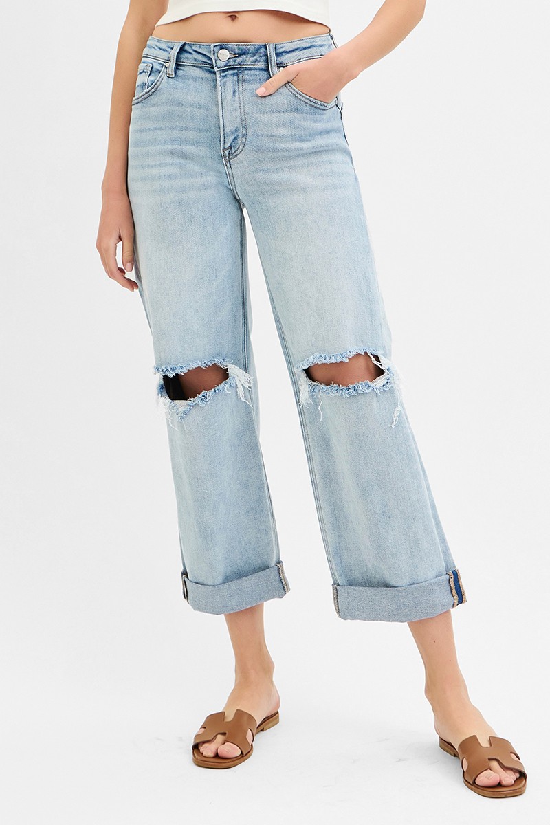 Risen Full Size Mid Rise Fit Boyfriend Jeans With Cuff Plus Size