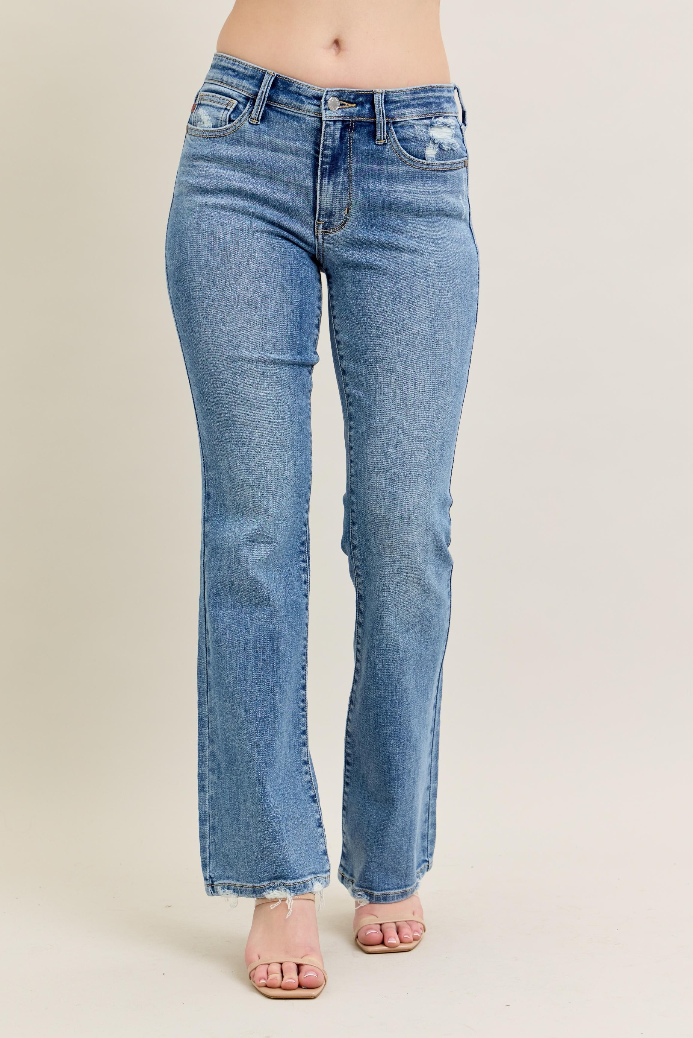 Judy Blue Full Size Mid Rise Wash Destroy Hem Bootcut Jeans Plus Size