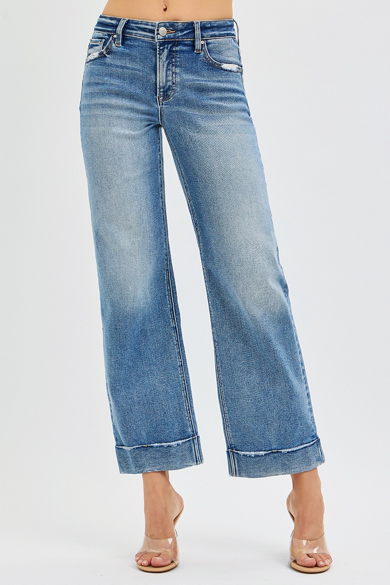 Risen Full Size Mid Rise Crop Straight Jeans With Taylor Cuffed Plus Size