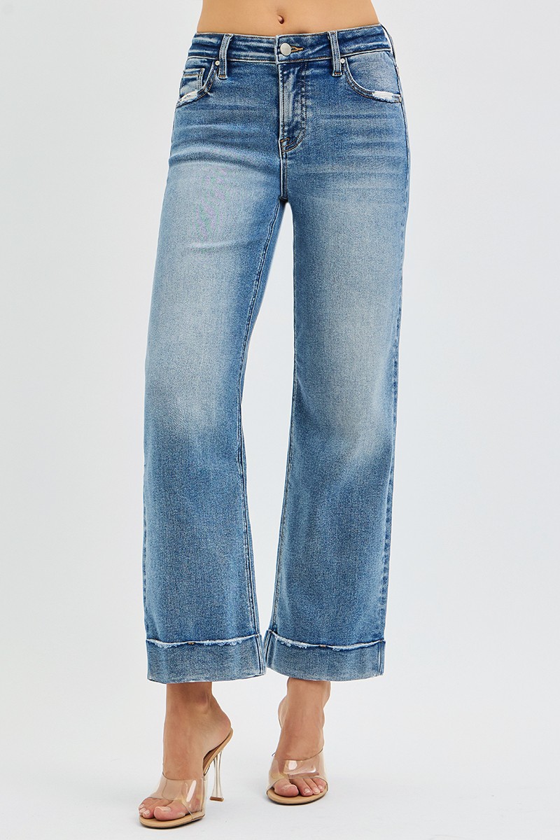 Risen Full Size Mid Rise Crop Straight Jeans With Taylor Cuffed Plus Size secondary
