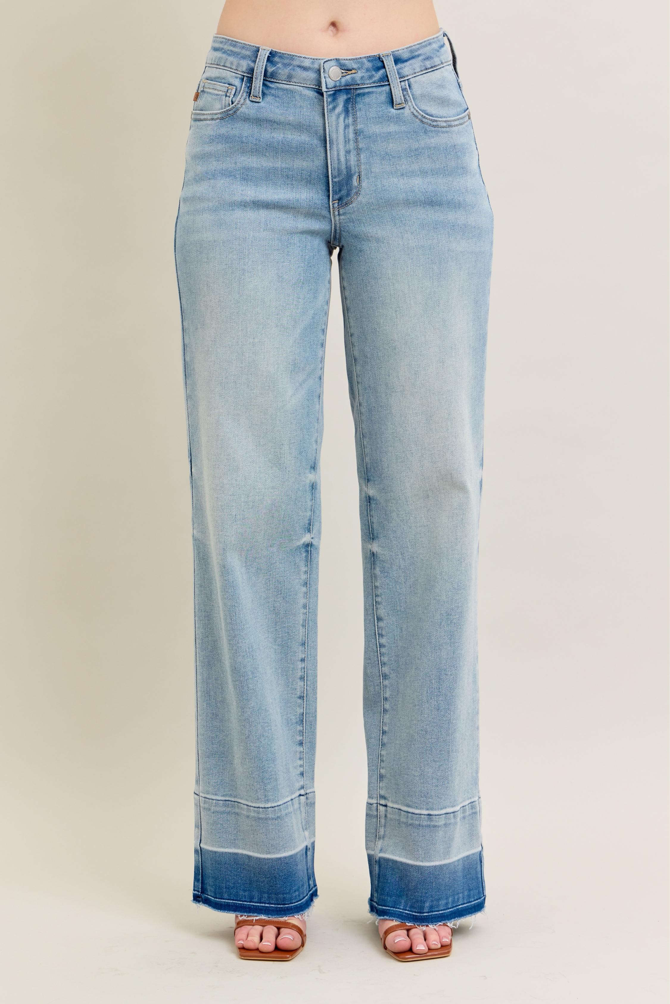 Judy Blue Full Size Mr Release Hem Wide Leg Jeans Plus Size