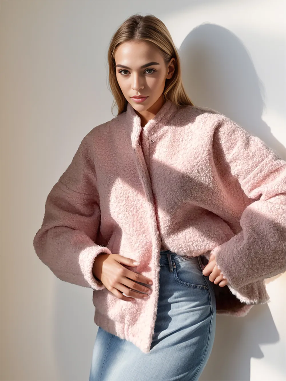 Double Take Plush Mock Neck Snap Down Jacket With Pockets