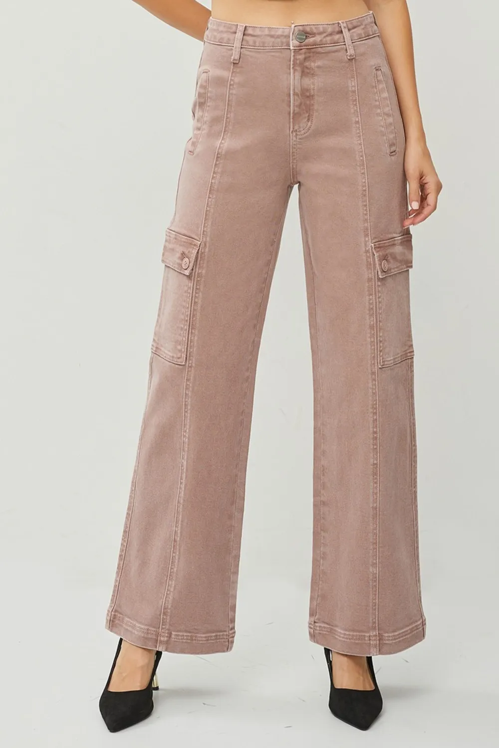 Risen Full Size High Rise Wide Leg Cargo Jeans