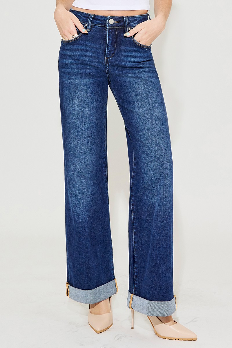Risen Full Size Tummy Control High Rise Wide Leg Cuffed Jeans Plus Size secondary