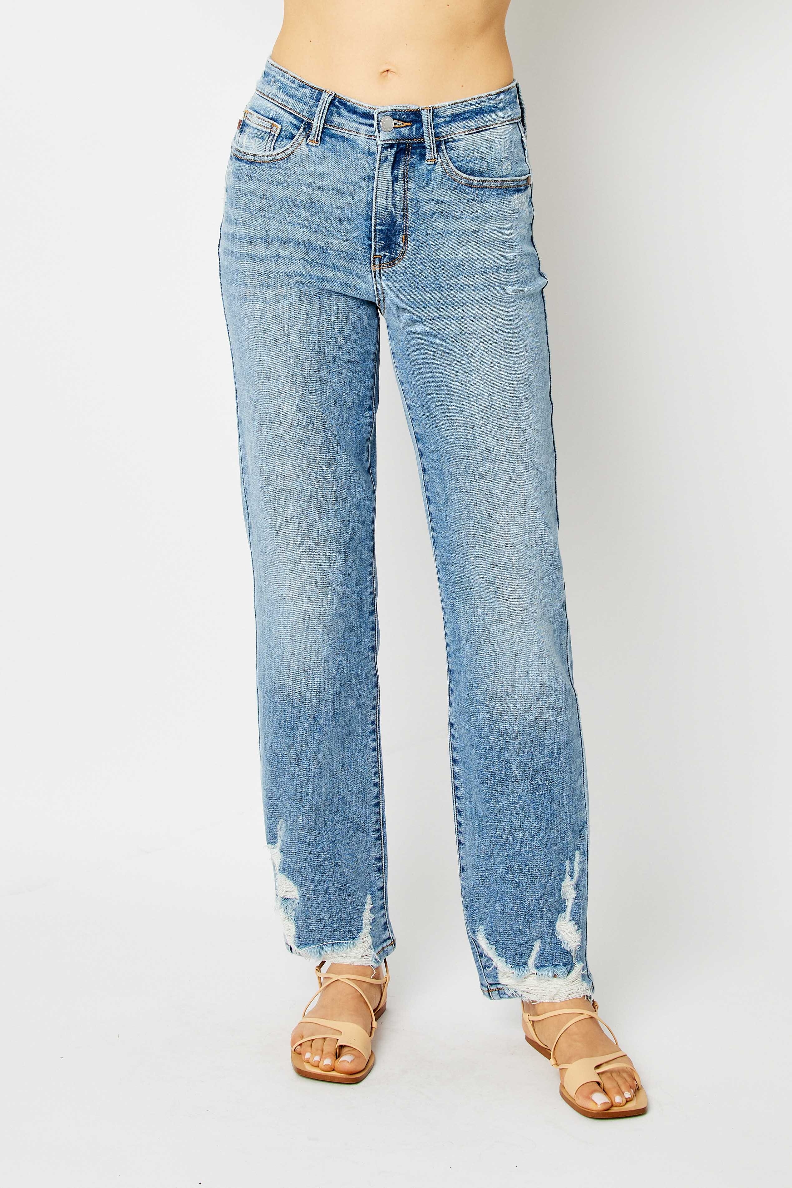 Judy Blue Full Size High Waist Straight Jeans With Heavy Destroy Plus Size