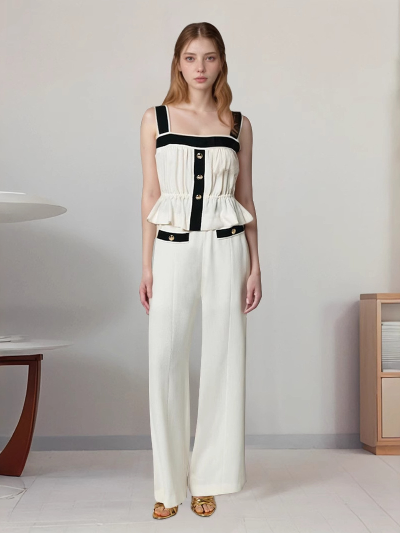 Ruffled Hem Tank And Pants Set