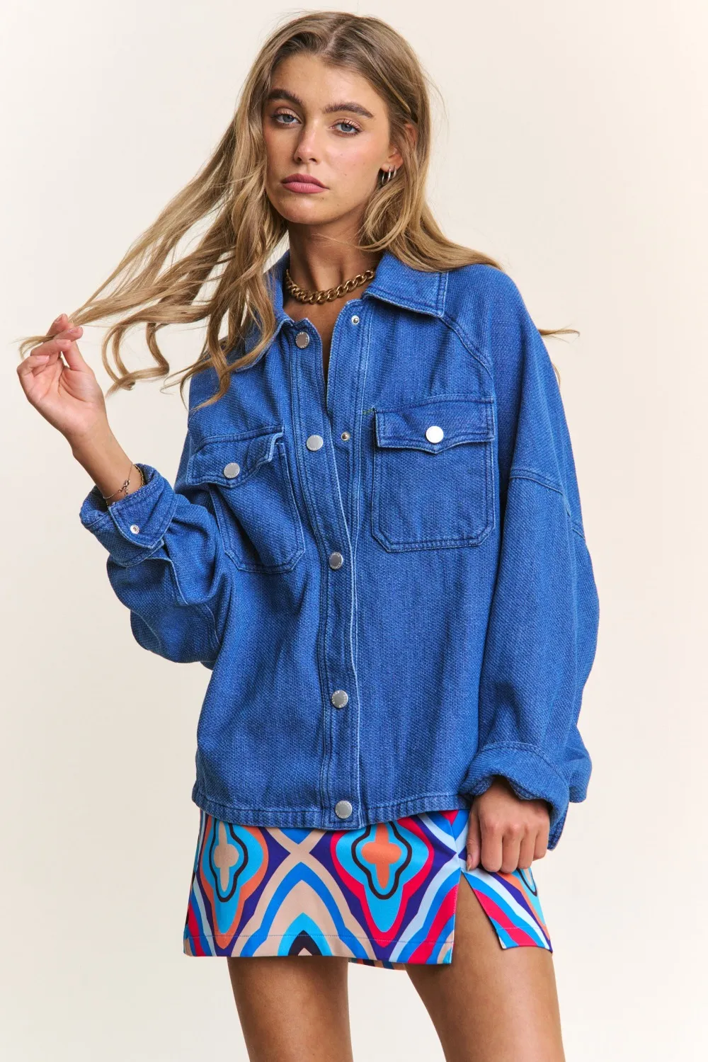 J.Nna Snap Down Long Sleeve Denim Shacket