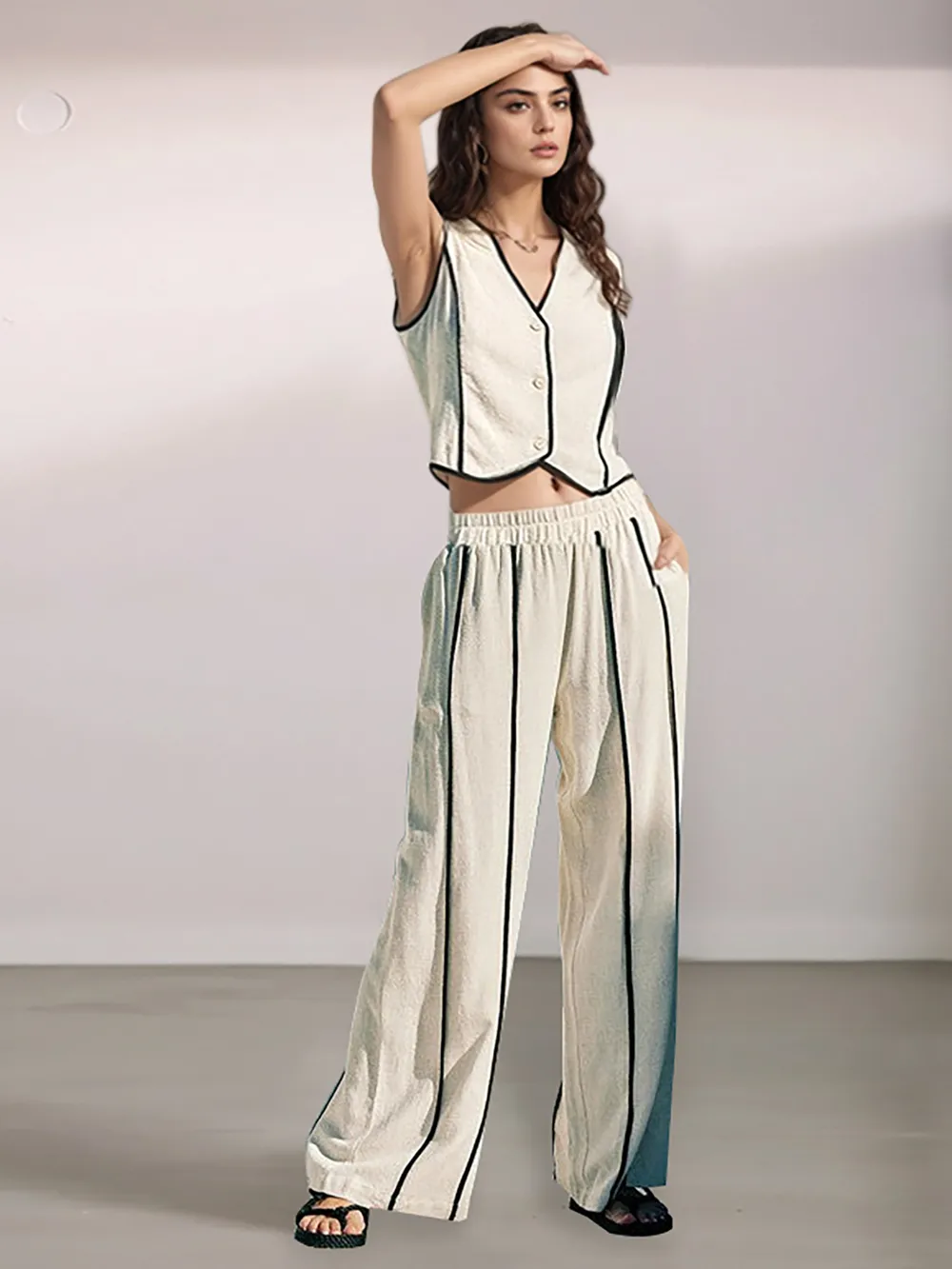Stripe Vest And Pants Two-Piece Set