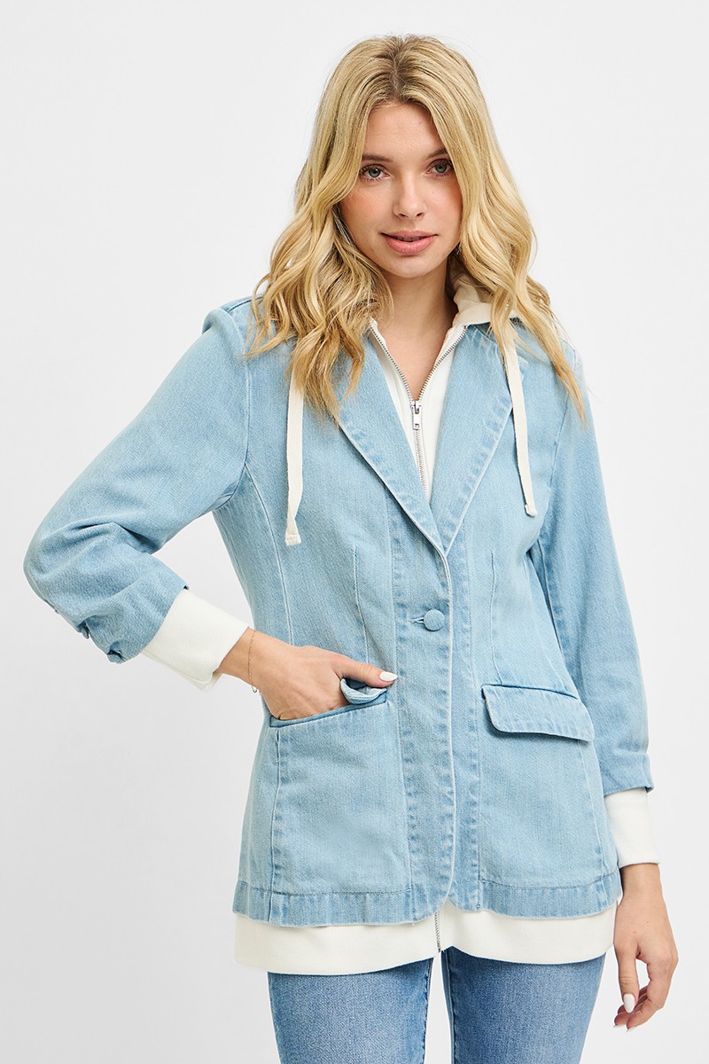 Risen One Button Blazer With Hoodie Jacket