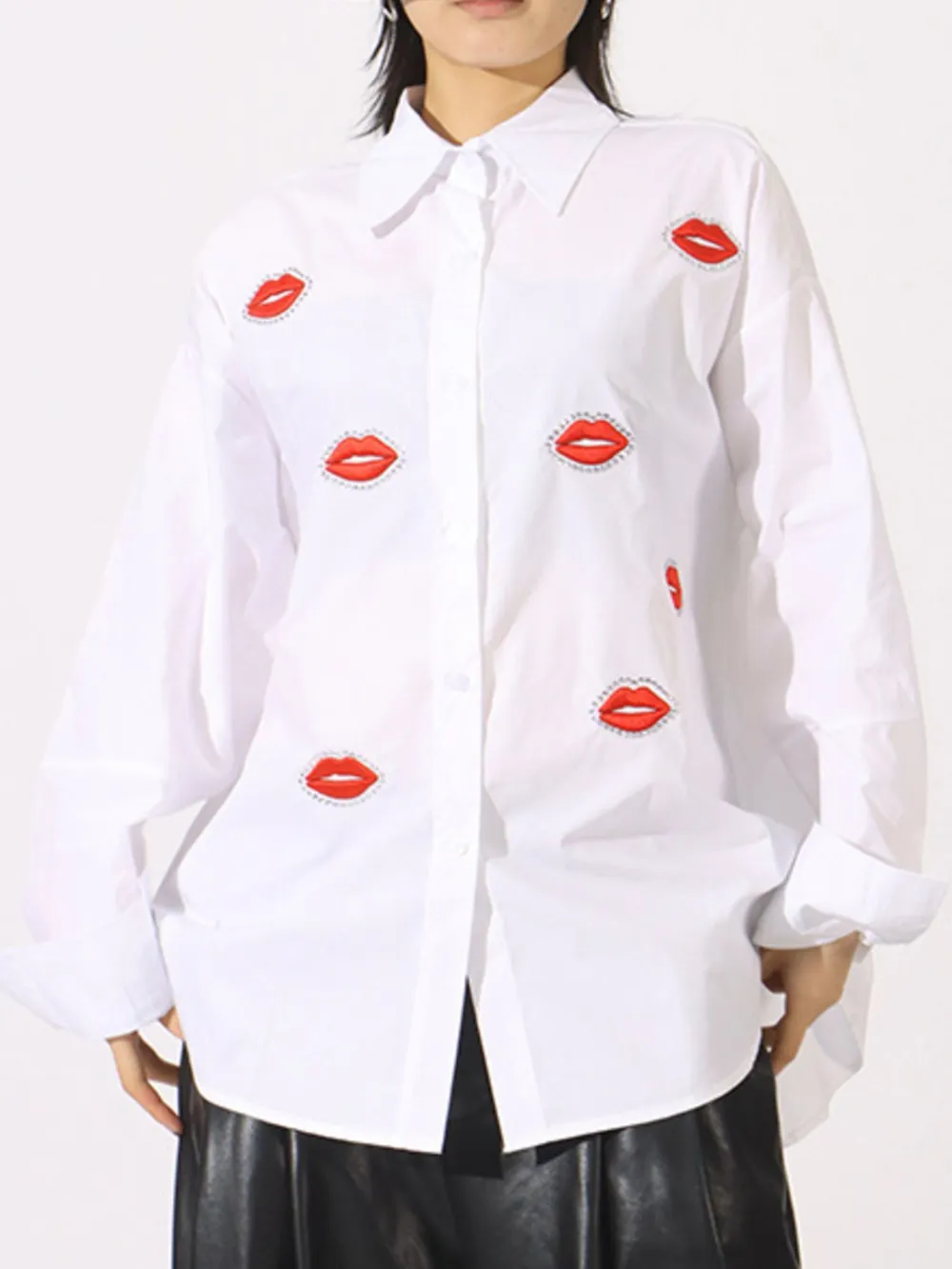 Lips Button Up Long Sleeve Shirt