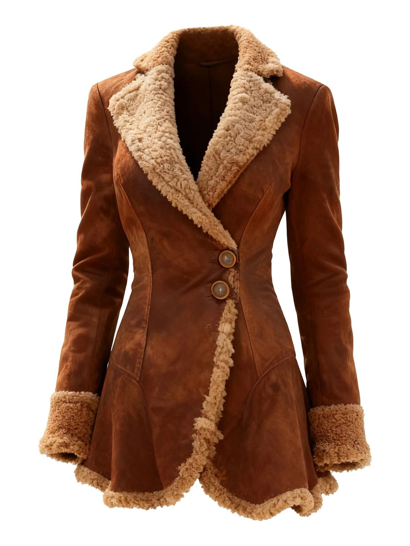 Vintage Suede Sherpa Trimmed Winter Coat