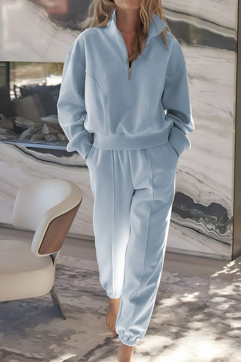 Half Zip Long Sleeve Top And Joggers Set
