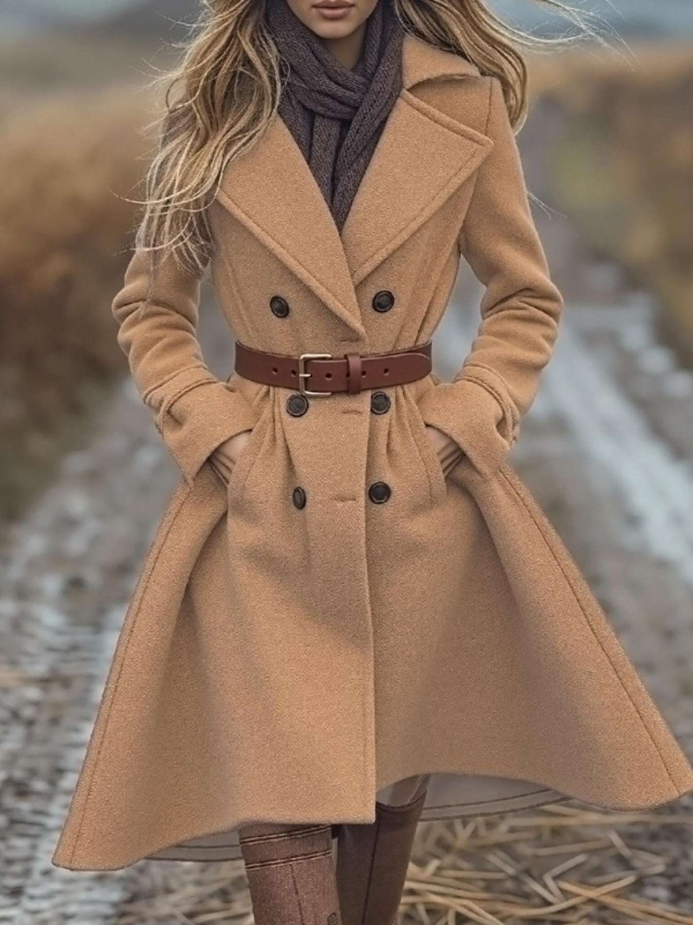 Double-Breasted Wool Blend Coat