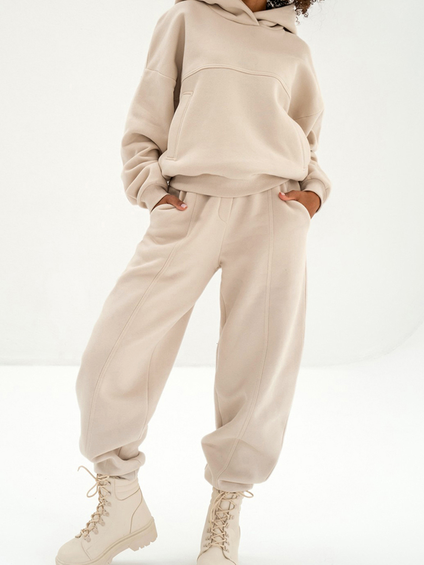 Solid Exposed Seams Hoodie And Joggers Activewear Set