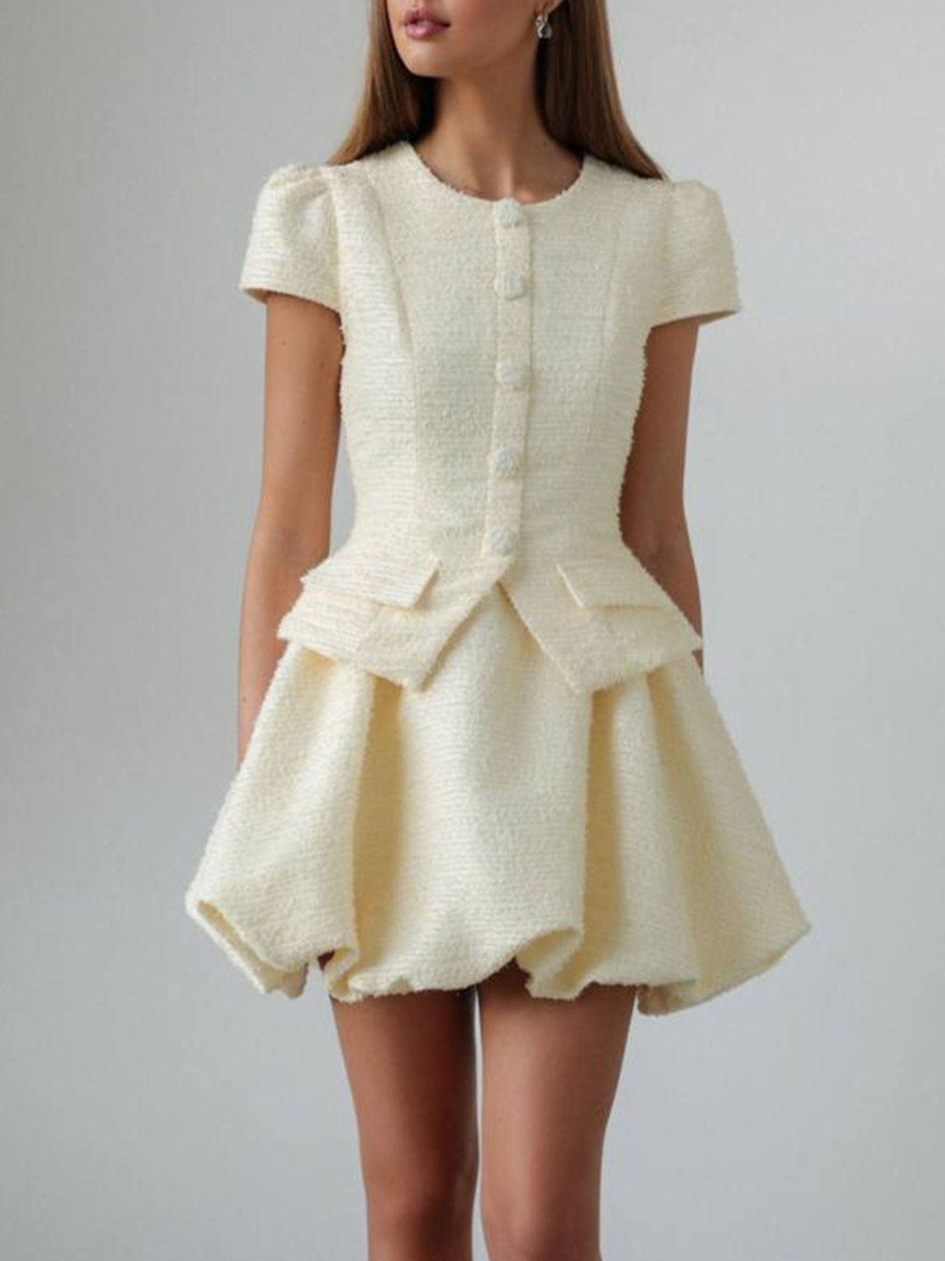 Button Up Short Sleeve Top And Bubble Hem Skirt Set